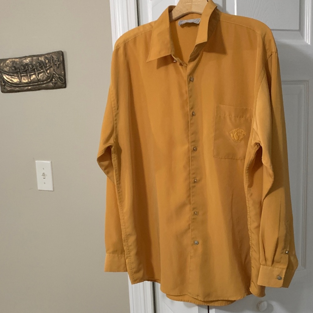Vintage Valentino Men's Golden Button-Down Shirt